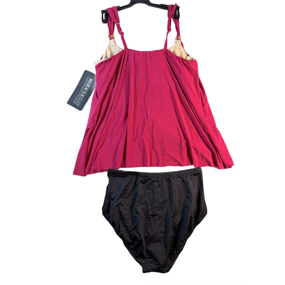 Miraclesuit Tankini Top Dazzle Red & Black High Waist Bottom Set Women's Size 14 - Picture 4 of 14